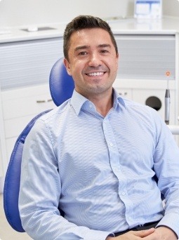 Man with pain free smile thanks to T M J treatment