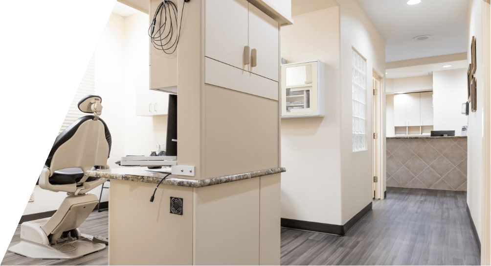 Hallway looking into dental exam room