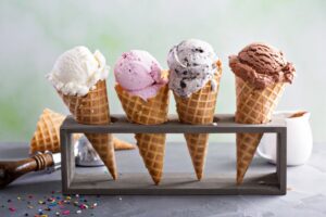 Table with four ice cream cones